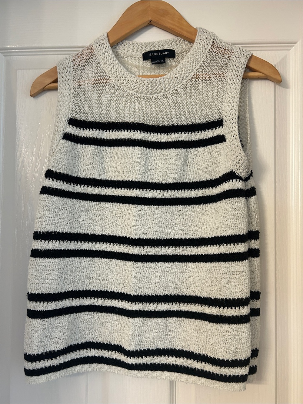 Sanctuary Black & White Striped Knit Sleeveless Top